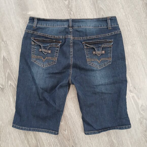 Sandpiper Denim Bermuda Shorts Mid-Length Stretch Flexible Fit Dark Wash Blue 18 - Picture 6 of 8